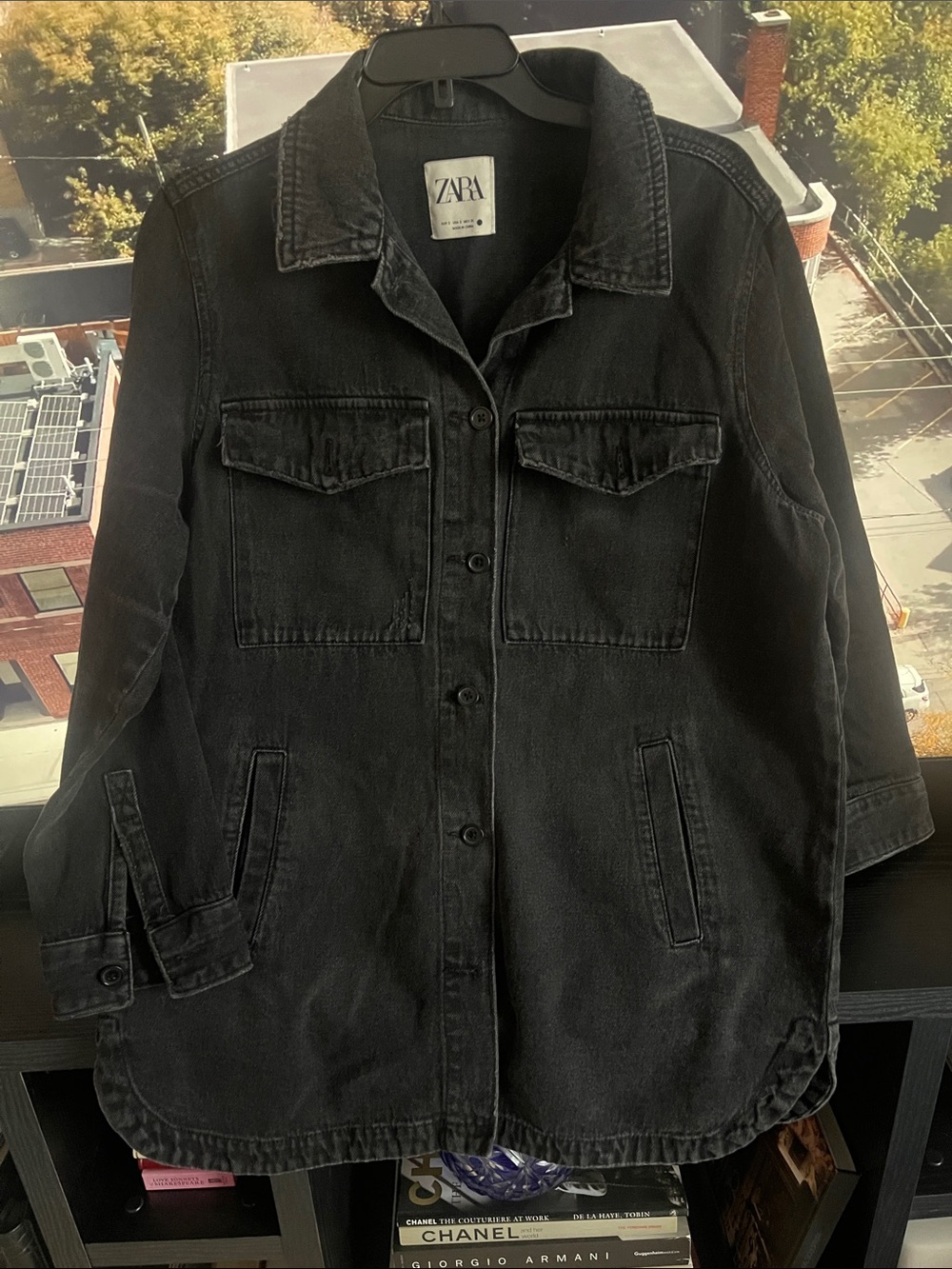 ZARA Black Washed Denim Overshirt Jacket S Small